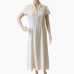 Talbots Irish Linen Midi Dress Women Size 4 Button Front Bohemian 100% Linen Vtg